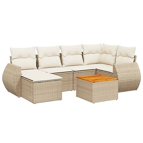 vidaXL 7-Tlg Garten-Sofagarnitur mit Kissen Beige Poly Rattan 3225106 günstig online kaufen