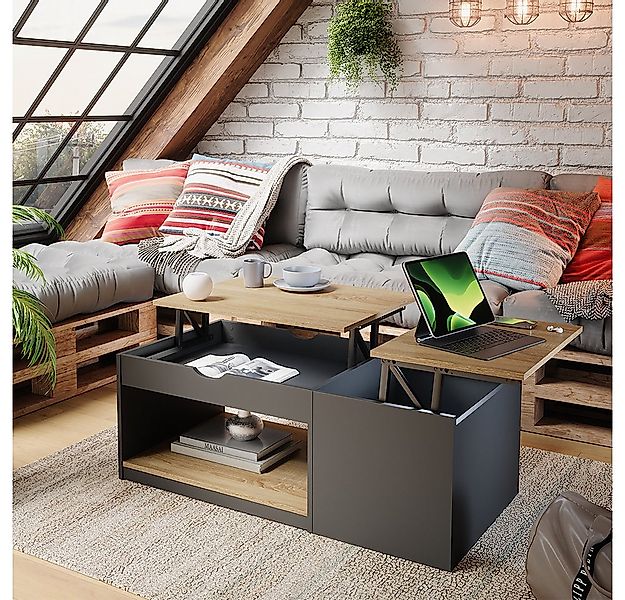 Vicco Couchtisch Avela, Schwarz/Sonoma, 110 x 110 cm günstig online kaufen