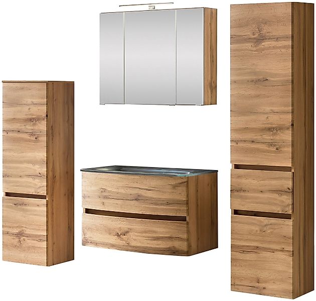 welltime Badezimmer-Set "Kaunas" Set, 4 Stk. tlg. Waschtisch-Set (Breite 80 günstig online kaufen