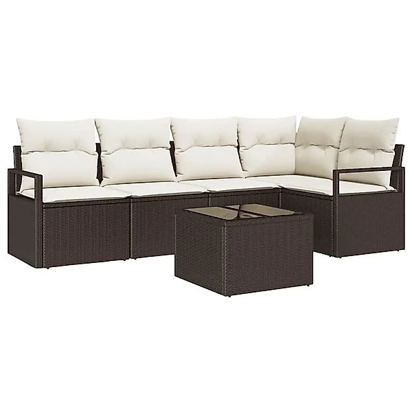 vidaXL Gartensofa-Set mit Kissen 6 Stk Braun und Creme Poly-Rattan 3355057 günstig online kaufen