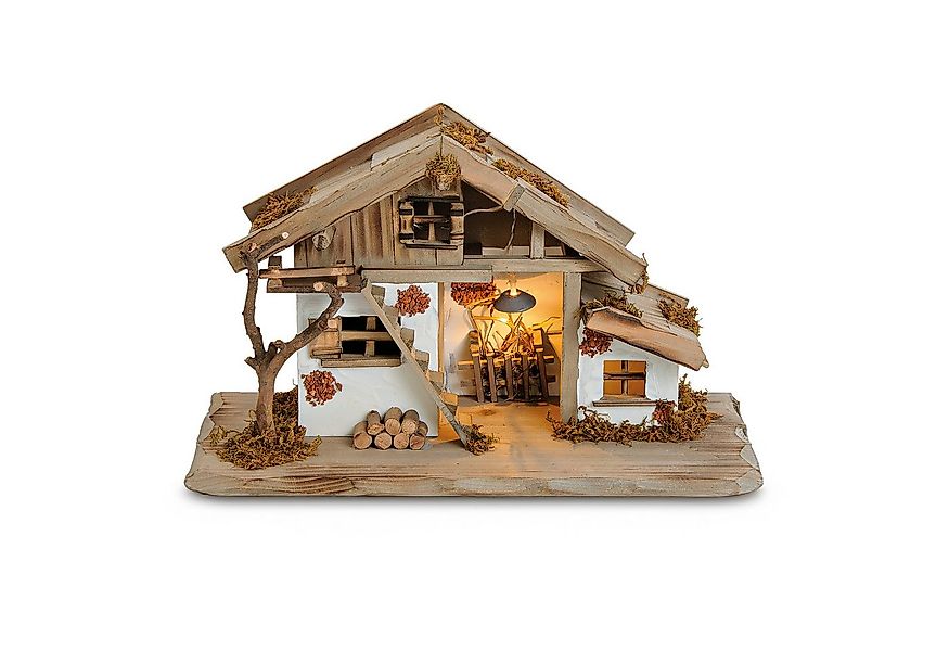 matches21 HOME & HOBBY Krippe Große Holz Weihnachts-Krippe 39 cm grau mit L günstig online kaufen
