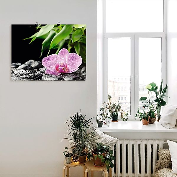Artland Wandbild »Rosa Orchidee auf schwarzen Zen Steinen«, Blumen, (1 St.) günstig online kaufen