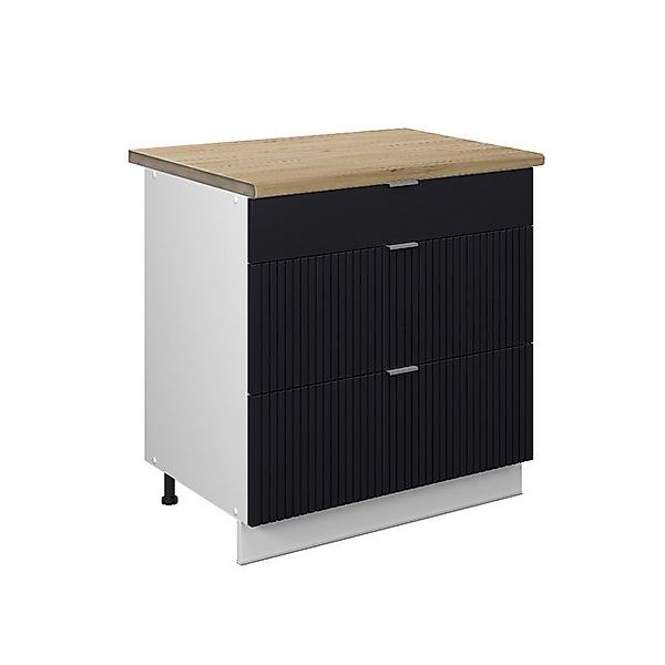 Vicco Unterschrank Fame-Line, Schwarz gestreift/Weiß, 80 cm mit 3 Schublade günstig online kaufen