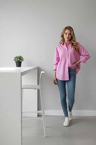 Zuckerwatte Hemdbluse aus feiner Baumwolle mit Elasthan günstig online kaufen