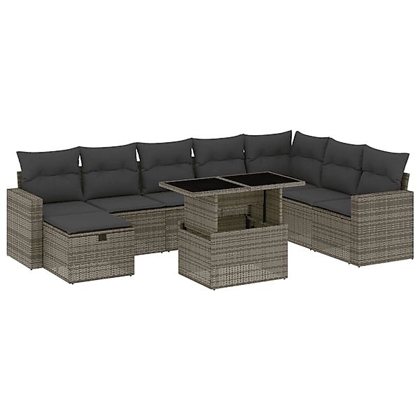 vidaXL 9-Tlg Garten-Sofagarnitur mit Kissen Grau Poly Rattan 3274870 günstig online kaufen