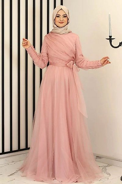 Modavitrini Tüllkleid Langärmliges Maxikleid Damen Muslimisches Abendkleid günstig online kaufen