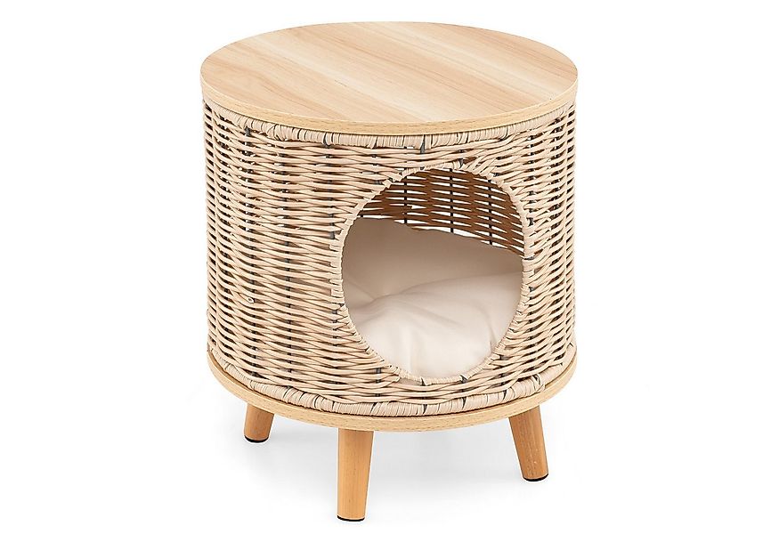 COSTWAY Tierhaus, Katzenhaus Rattan, 3 in 1 Katzenhöhle, Fußhocker, Nachtti günstig online kaufen