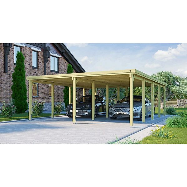 Weka Flachdach-Doppelcarport 618 Gr. 3 ohne Dachplatten 603 cm x 802 cm günstig online kaufen