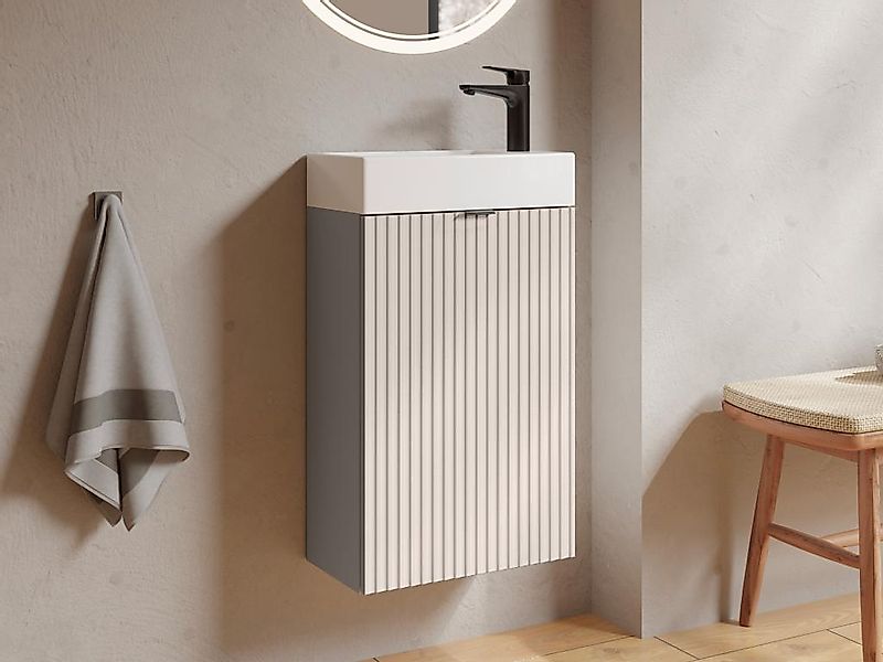 Handwaschbeckenschrank geriffelt - Tür wendbar - Beige - 60 x 40 x 22 - VAH günstig online kaufen