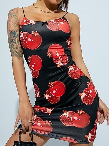 YOINS Granatapfel Print Backless Design Bowknot Mini Kleid günstig online kaufen