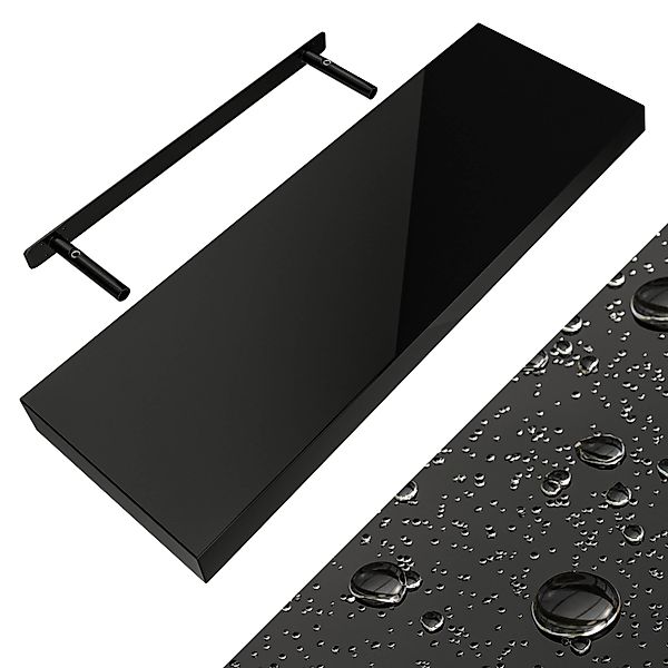 Wandregal Schweberegal 70cm Hochglanz Schwarz + Halterung günstig online kaufen