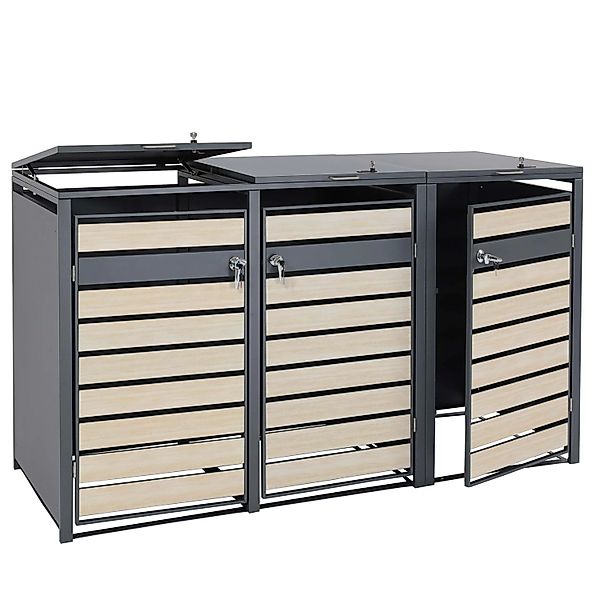 PROREGAL Mülltonnenbox 3er/6er XL 117x215x98cm Metall 95kg Anthrazit Buche- günstig online kaufen