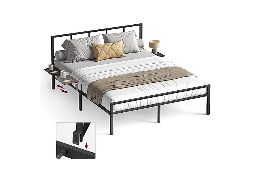 VASAGLE Bettgestell (1-tlg., mit Kopfteil, mit 2 Ablagen), 140 x 200 cm, Do günstig online kaufen
