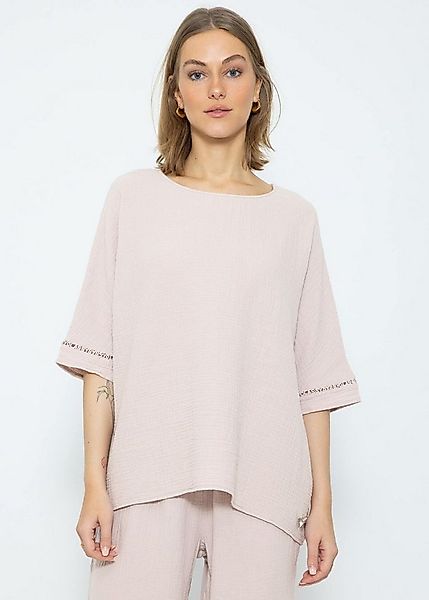 SASSYCLASSY Pyjamaoberteil Lockeres Pyjama Shirt für Damen mit Spitzenborte günstig online kaufen