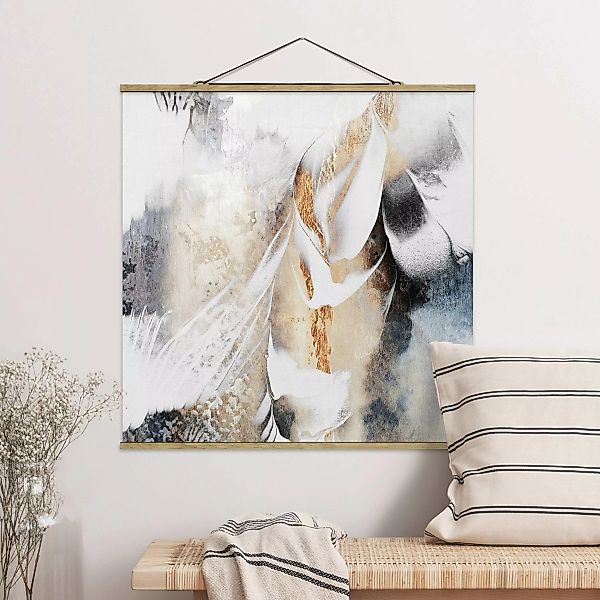 Stoffbild Abstrakt mit Posterleisten - Quadrat Goldene abstrakte Wintermale günstig online kaufen