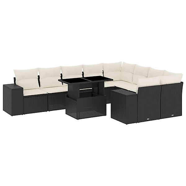 vidaXL 10-Tlg Garten-Sofagarnitur mit Kissen Schwarz Poly Rattan 3269386 günstig online kaufen