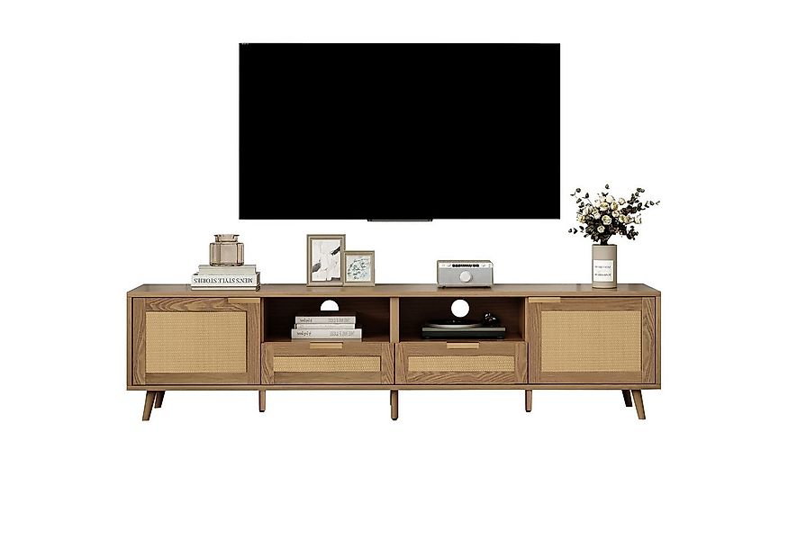 REDOM TV-Schrank TV-Schrank mit Rattan Design (Lowboard mit 2 Schubladen un günstig online kaufen