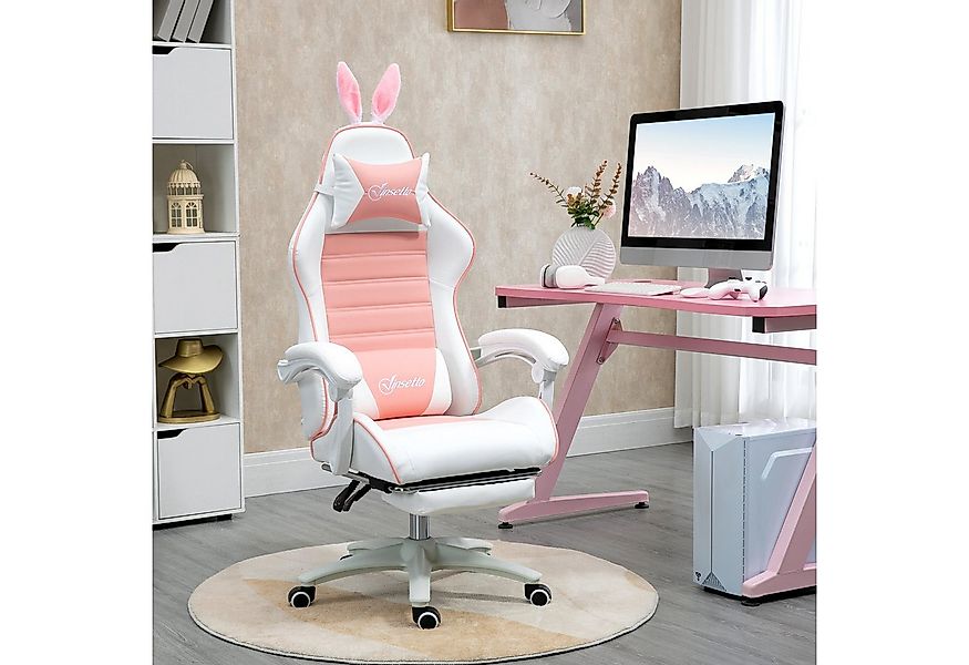 Vinsetto Gaming-Stuhl mit Lendenwirbelstütze, Fußstütze, Hasenohren, Kopfki günstig online kaufen