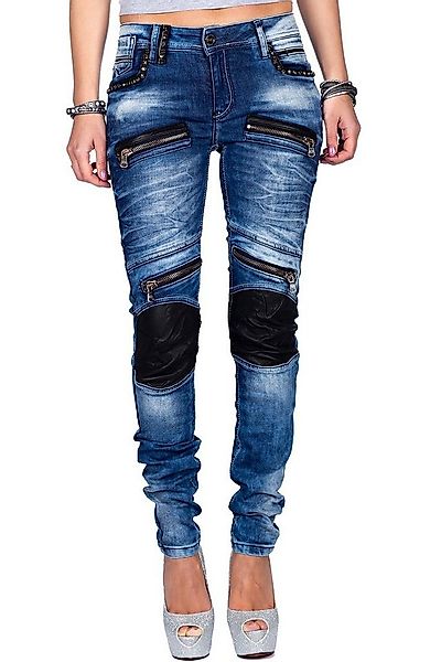 Cipo & Baxx Bikerjeans Damen Skinny Fit Hose Stonewashed BA-WD346 Blue W26/ günstig online kaufen