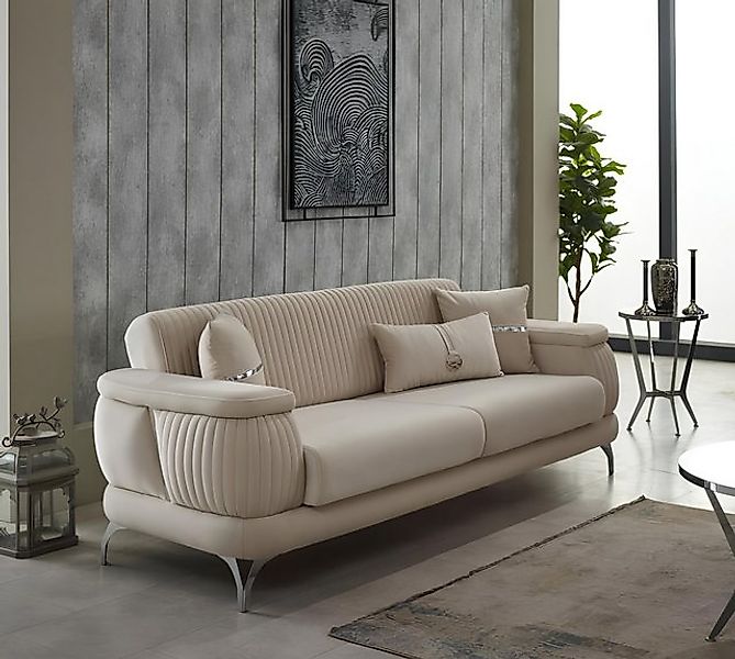 JVmoebel Sofa Dreisitzer Sofa Stoffsofa Polstersofa Beige Couch 3 Sitzer Lu günstig online kaufen