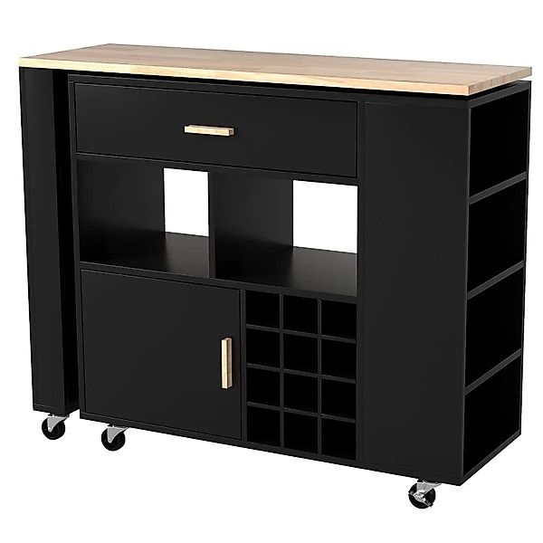 Costway Küchenwagen & Bartisch Küchenschrank Kücheninselwagen Schwarz günstig online kaufen