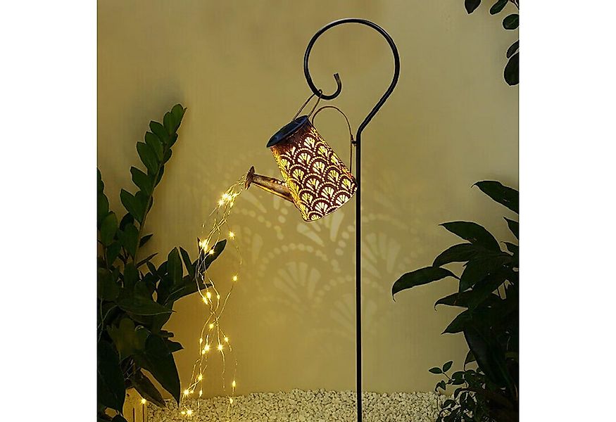 LQWELL LED Solarleuchte Solar Gießkanne mit Wasserfall Lichterkette Lampe, günstig online kaufen