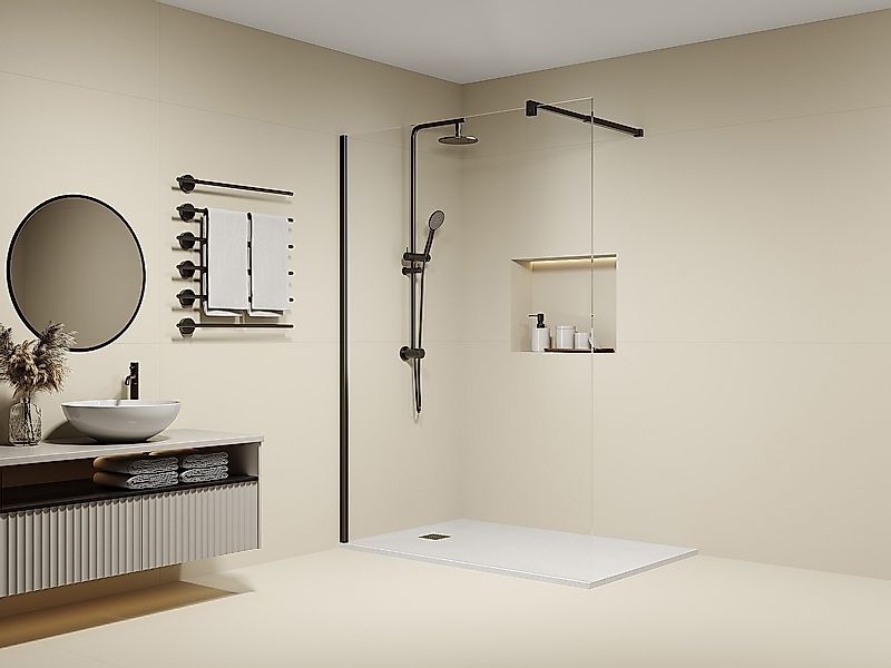 Duschtrennwand Seitenwand italienische Dusche - Anti-Kalk-Glas 8 mm - 140 x günstig online kaufen