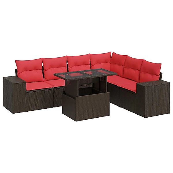 vidaXL 7-Tlg Garten-Sofagarnitur mit Kissen Braun Poly Rattan Akazie 332681 günstig online kaufen