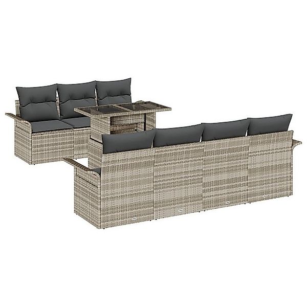 vidaXL Loungesofa 8-tlg. Garten-Sofagarnitur mit Kissen Hellgrau Poly Ratta günstig online kaufen