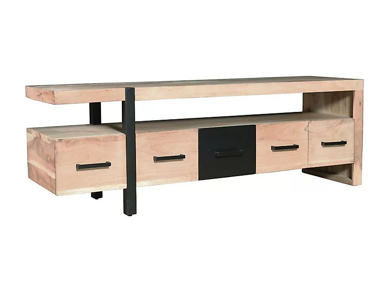 TV-Möbel mit 5 Schubladen & 1 Regal - Akazienholz & Metall - Holzfarben hel günstig online kaufen