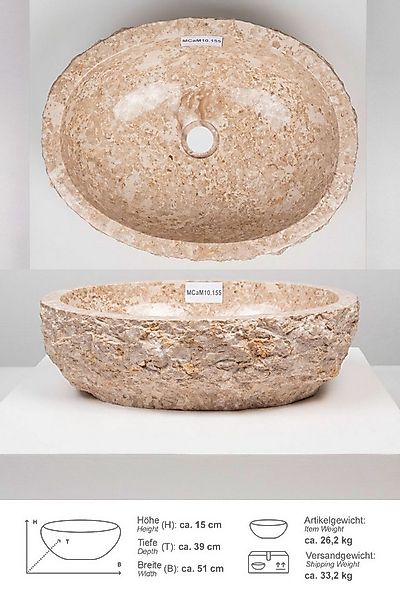 wohnfreuden Aufsatzwaschbecken Erosi Marmor Waschbecken 50 cm creme (Kein S günstig online kaufen