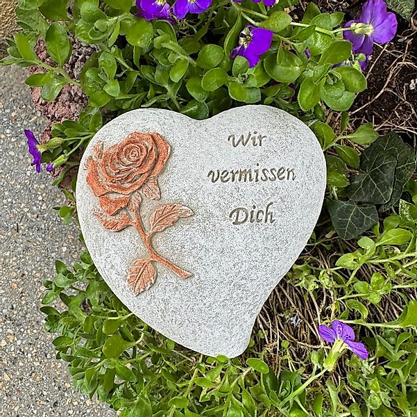 Radami Gartenfigur Grabherz Gedenkstein - Wir vermissen Dich - Grabschmuck günstig online kaufen