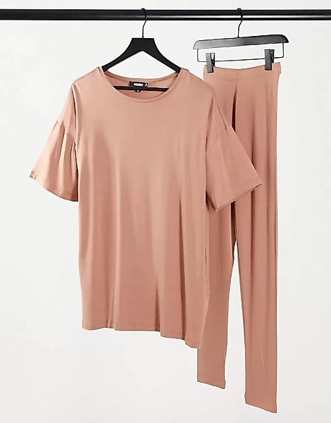 Missguided – Set mit T-Shirt und Leggings in Camel-Braun günstig online kaufen