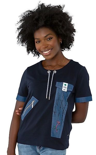 Gio Milano Kurzarmshirt G30-1110, mit Denimpatch und U-Bootausschnitt Zierr günstig online kaufen