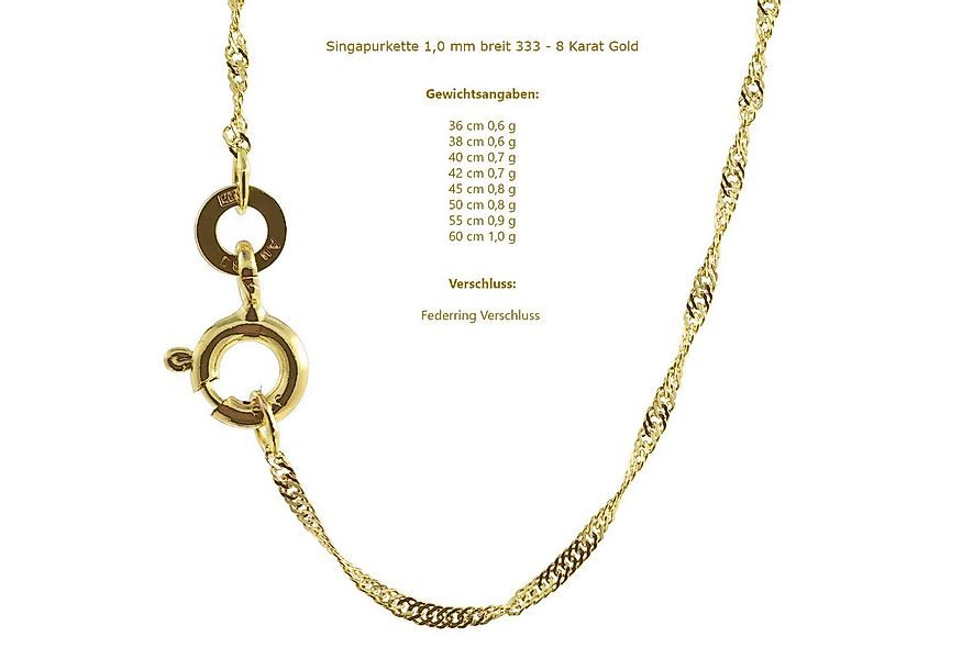 HOPLO Goldkette Goldkette Singapurkette 333 - 8 Karat Gold 1,0 mm - 38 cm, günstig online kaufen
