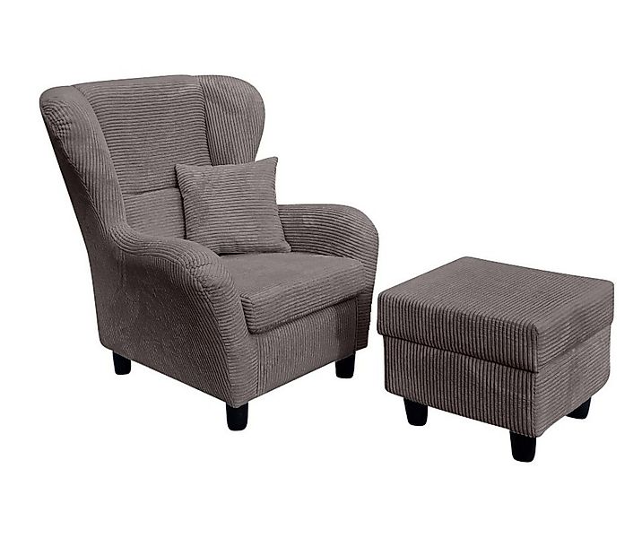 luma-home Ohrensessel 18019 (mit Hocker und Zierkissen, Wellenunterfederung günstig online kaufen