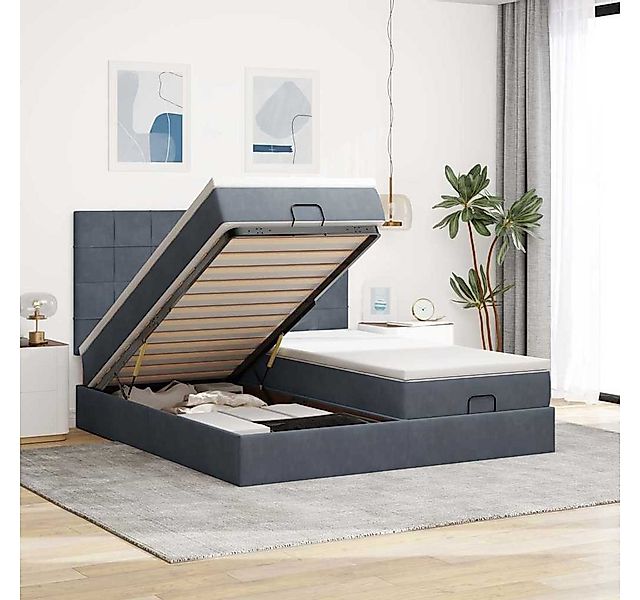 vidaXL Bett, Ottoman-Bett mit Matratzen & LEDs Dunkelgrau 200x200 cm Samt günstig online kaufen