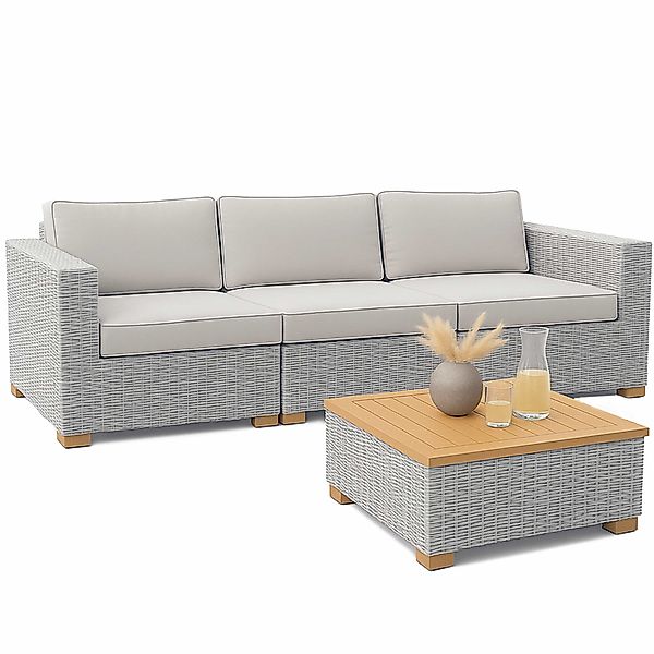 Polyrattan Premium Lounge-Set Havanna 4-tlg Weiß/Grau günstig online kaufen