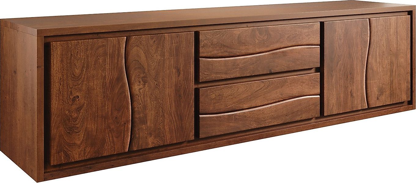 DELIFE Lowboard Live-Edge, Akazie Braun 200 cm 4 Türen 2 Schübe schwebend L günstig online kaufen