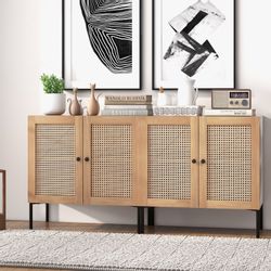 COSTWAY Küchenbuffet Sideboard mit 2 Rattantüren, günstig online kaufen