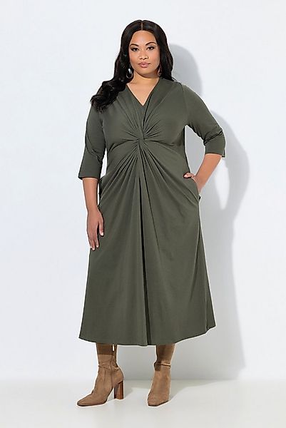 Ulla Popken Maxikleid Maxikleid drapiert A-Linie V-Ausschnitt 3/4-Arm günstig online kaufen