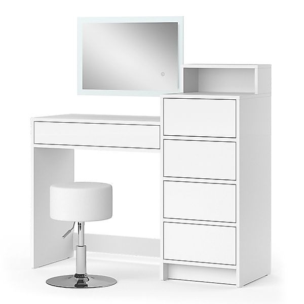 Vicco Schminktisch Naara Weiß 110.5 cm mit LED-Spiegel und Hocker günstig online kaufen