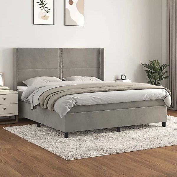 vidaXL Boxspringbett Boxspringbett mit Matratze Hellgrau 160x200 cm Samt Be günstig online kaufen