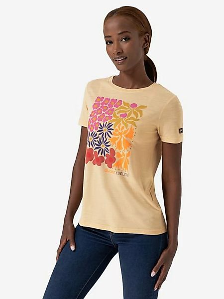 SUPER.NATURAL T-Shirt für Damen, Merino MAT IS Blumen Motiv, Reise, bunt günstig online kaufen