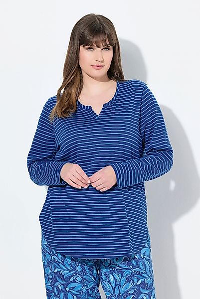 Ulla Popken Pyjama Pyjama-Longshirt Ringel Tunika-Ausschnitt günstig online kaufen