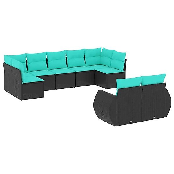 vidaXL 9-Tlg Gartensofa-Set mit Kissen Schwarzes Polyrattan 3221816 günstig online kaufen