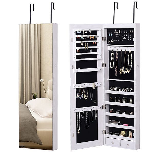 HOMCOM Schmuckschrank Spiegelschrank Wandschrank mit LED Wand-/Türmontage M günstig online kaufen