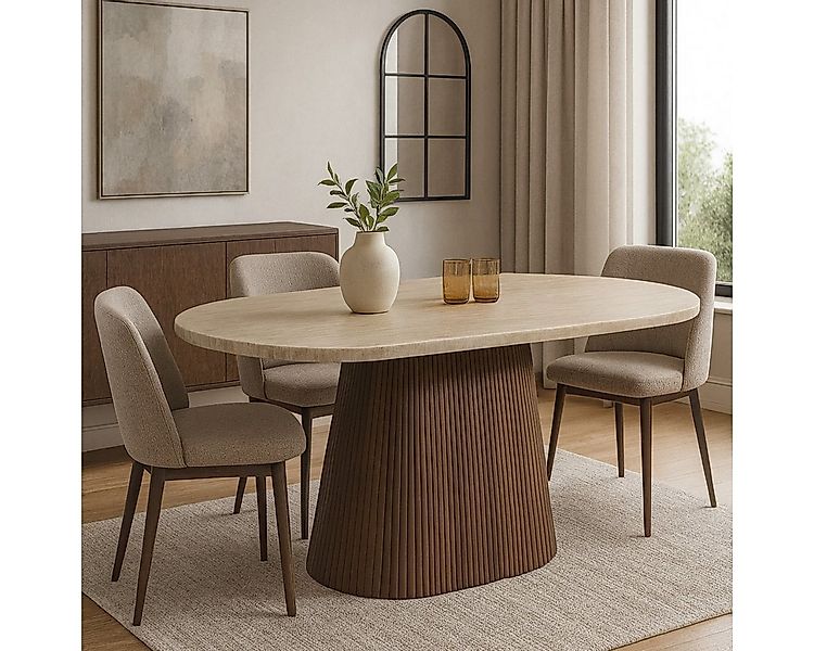 alesvelt Esstisch Dervio massiver Travertin Tisch mit Tischbein im Säulenst günstig online kaufen