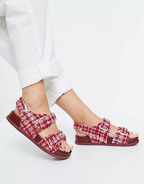 ASOS DESIGN – Factually – Sportliche Sandalen mit Tweedoptik in Rot günstig online kaufen
