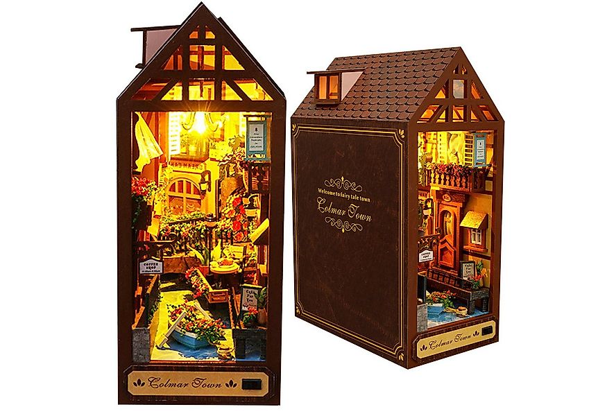 OKWISH 3D-Puzzle Miniatur Holz Bücherregal DIY Book Nook Kit Holz Handwerk, günstig online kaufen